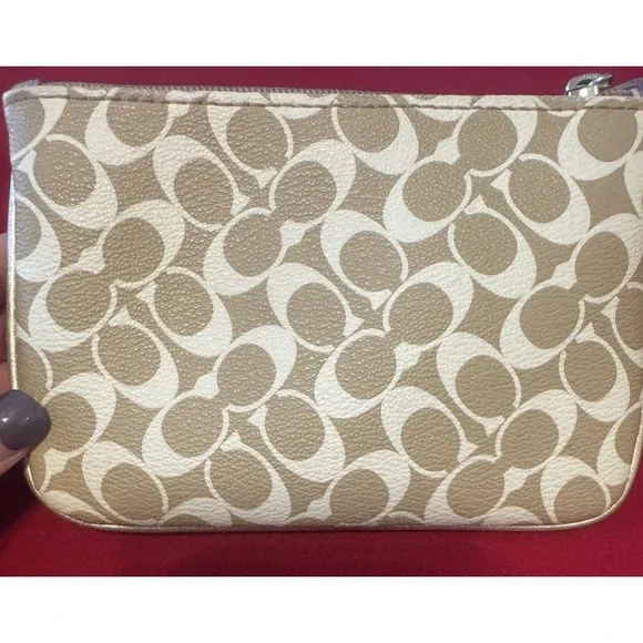 Coach Chelsea Wristlet Wallet Heritage Stripe Khaki/Gold Signature Canvas F43894 - Picture 4 of 8